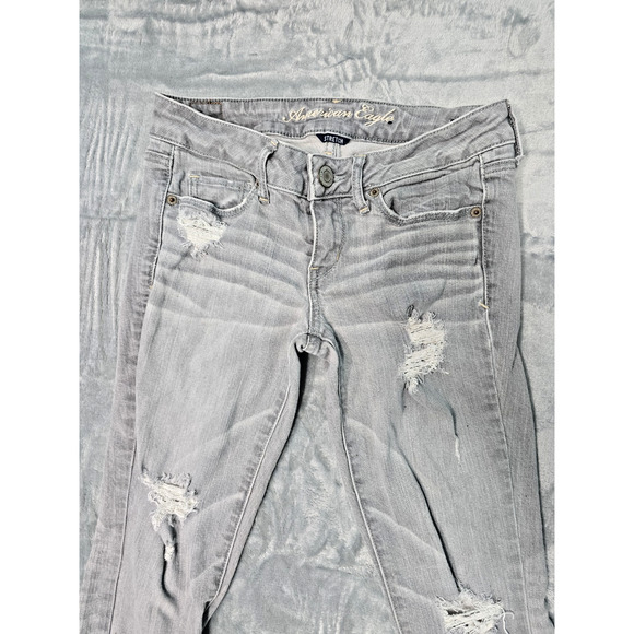 Amercian Eagle Girls Skinny Distressed Jeans Size 2 Gray B0084 - Picture 3 of 5